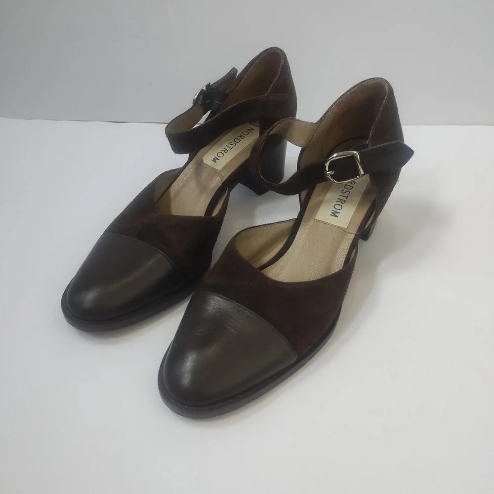 Nordstrom Mary Jane Heels Womens 7.5 Chocolate Brown Suede Leather Made in Italy